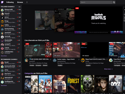 Screenshot of the Twitch homepage